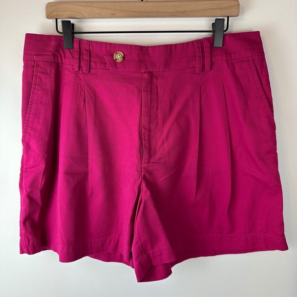 LOFT Pants - LOFT Outlet Magenta Pink High-Waist Pleated Shorts Cotton Blend NWT 12